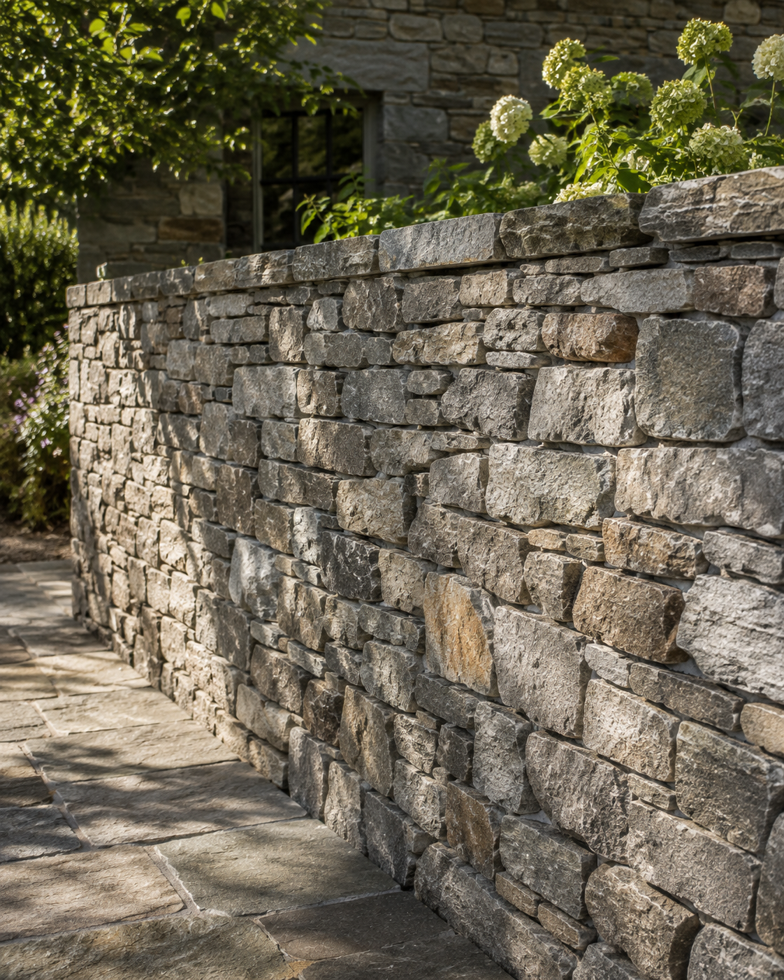 A beautiful, timeless dry-stack or traditionally laid stone wall